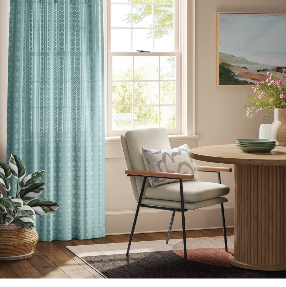 Two Threshold 54"x84" Light Filtering Boho Aqua Diamond Clip Curtain Panel Blue - Picture 2 of 12